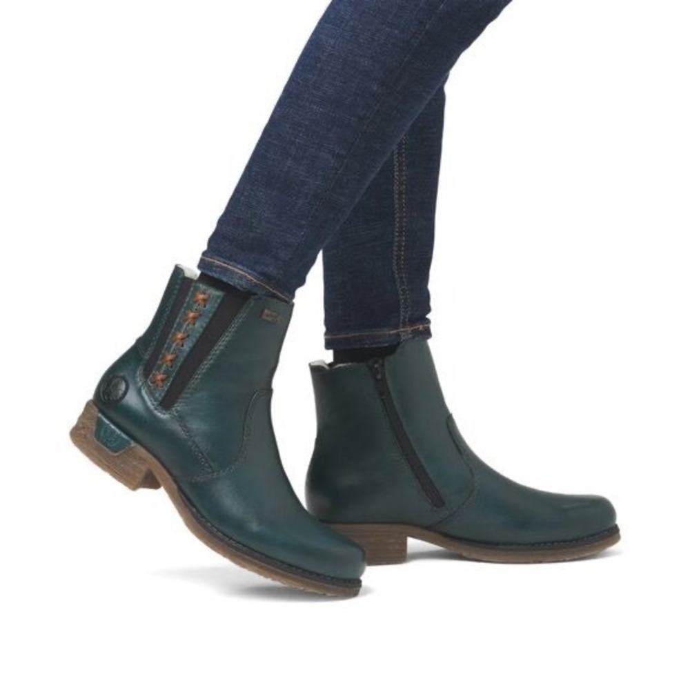 New Rieker Fee 53 Comfort Leather Bootie Blue Water‎ resistant Sz 6